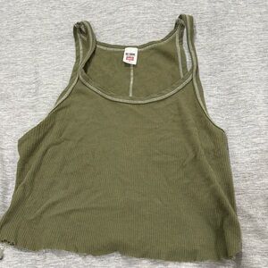 RE/DONE Green Ribbed Tank Top